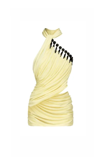 SPRING SARI SİYAH KISA ELBİSE